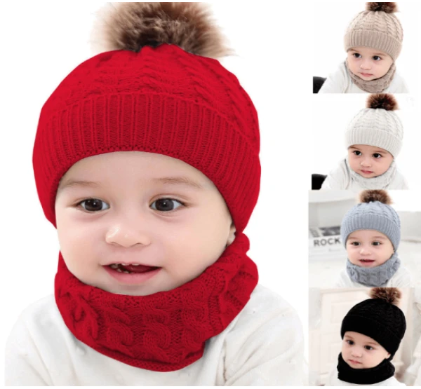 Kids Winter Knitted Hat And Scarf For 1-10 Years Old